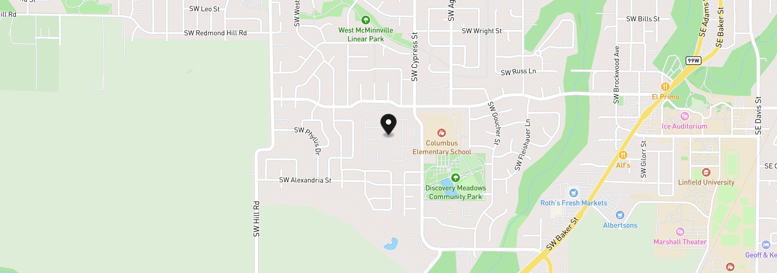 Map showing the location of 1145 SW Cypress St 55, McMinnville, OR 97128