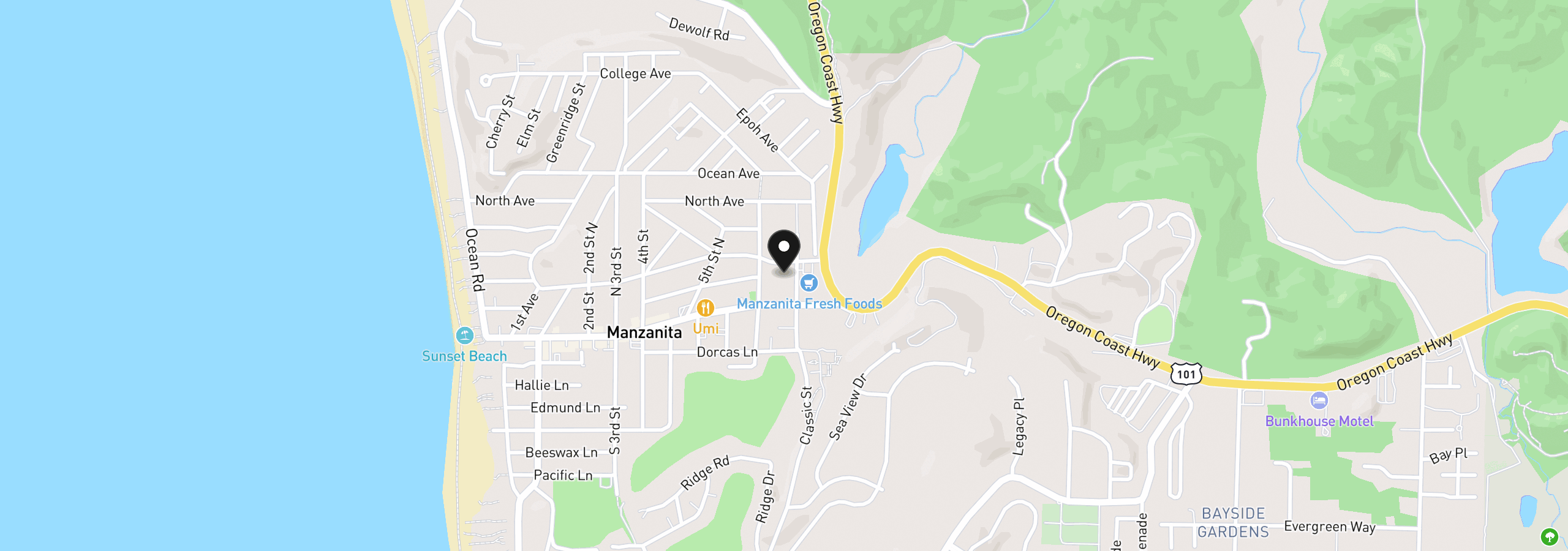 Map showing the location of 195 Classic St, Manzanita, OR 97130