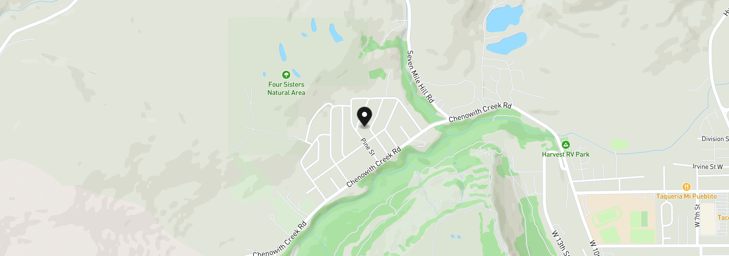 Map showing the location of 1122 Oak St, The Dalles, OR 97058