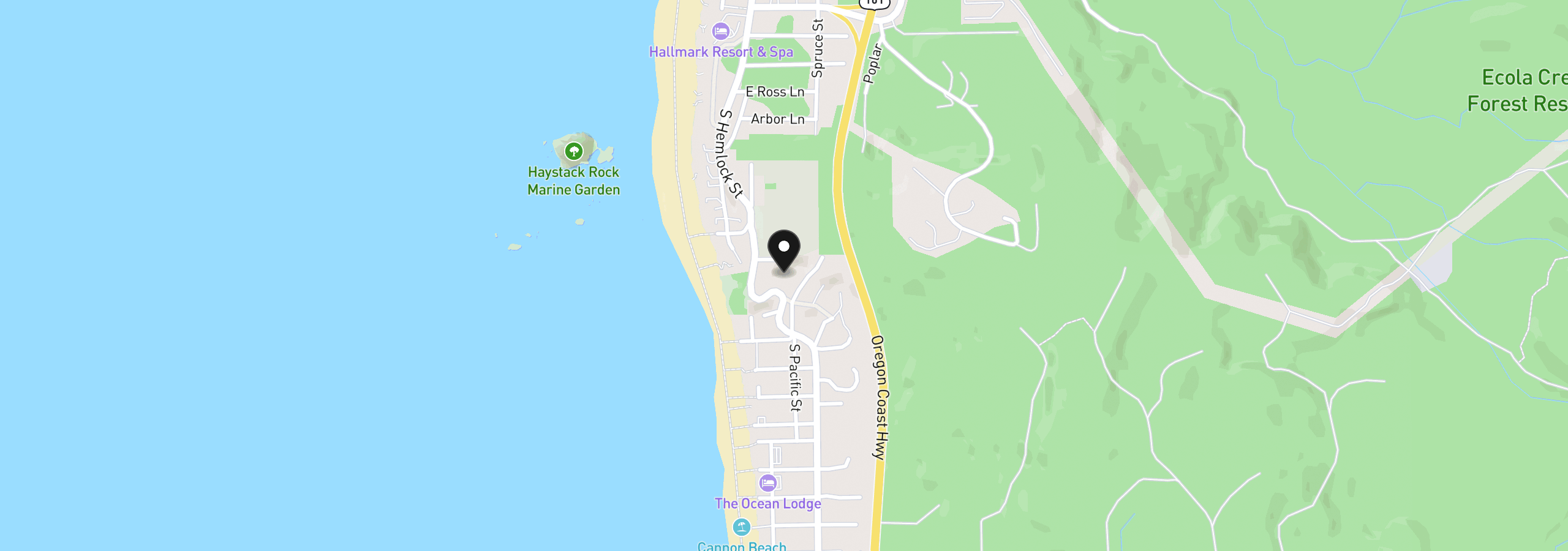 Map showing the location of 2175 S Hemlock St, Cannon Beach, OR 97110