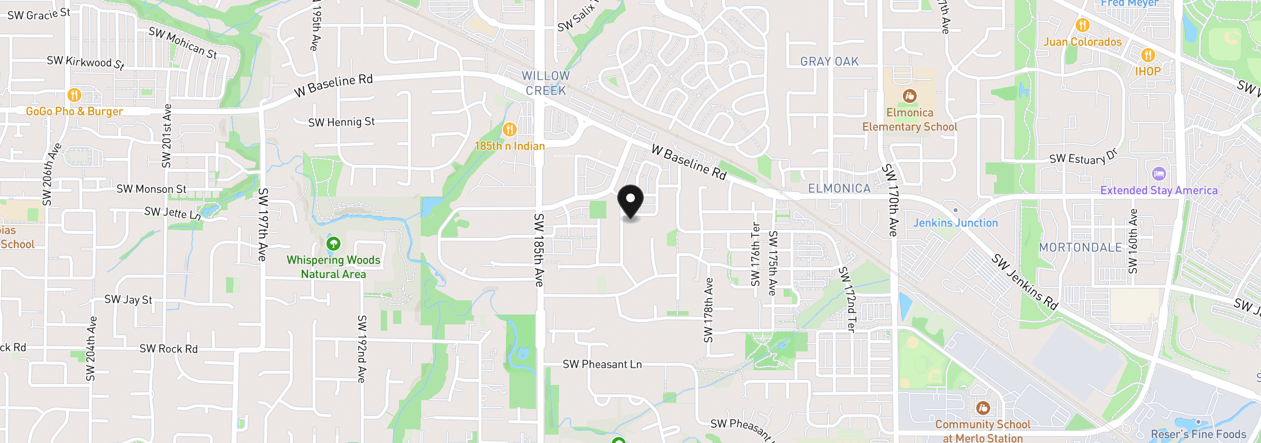Map showing the location of 18110 SW Hoover Ln, Beaverton, OR 97003