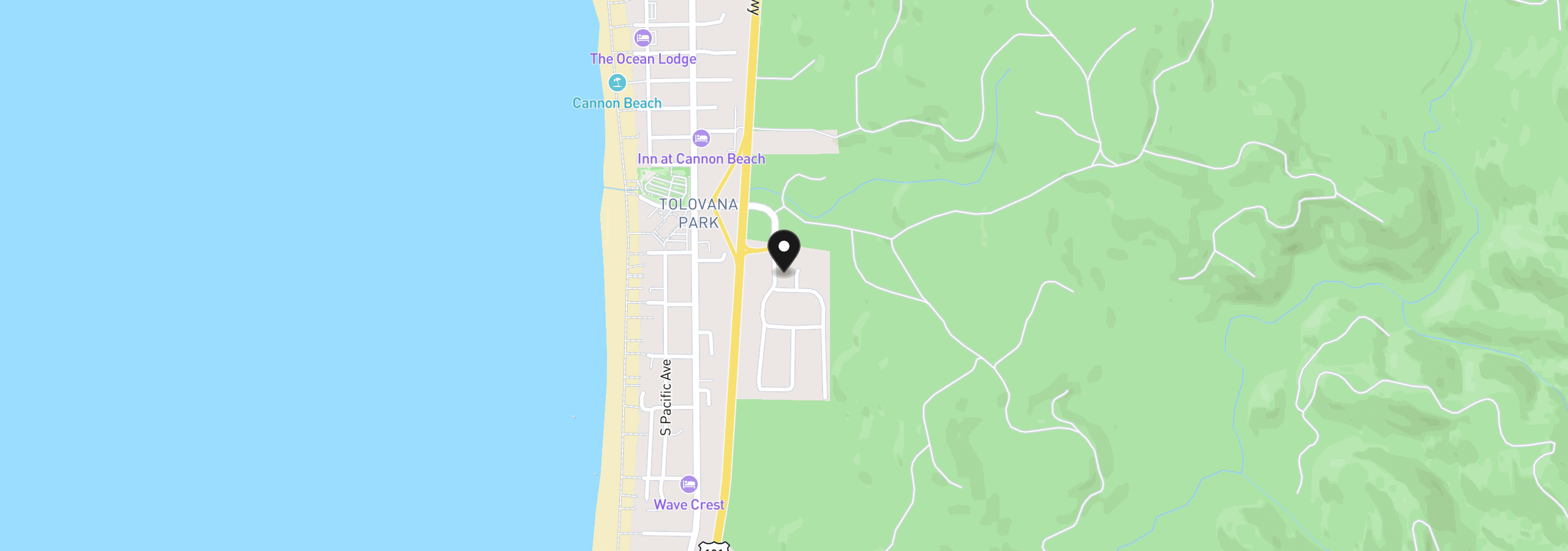 Map showing the location of 3523 W Chinook Ave, Cannon Beach, OR 97110