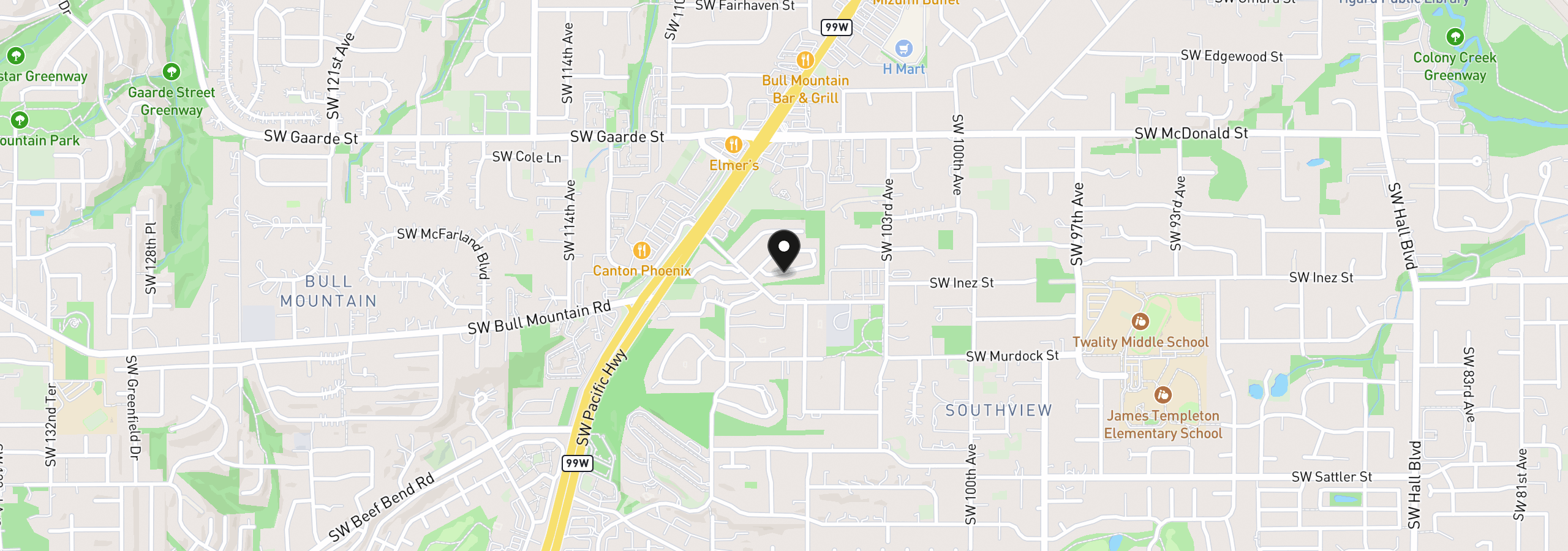 Map showing the location of 10735 SW Canterbury Ln 102, Tigard, OR 97224