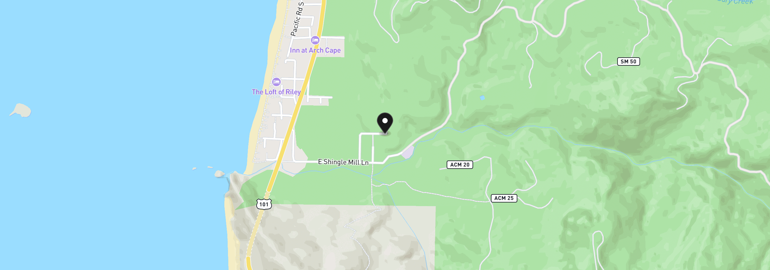 Map showing the location of Raven Hill Rd, Arch Cape, OR 97102
