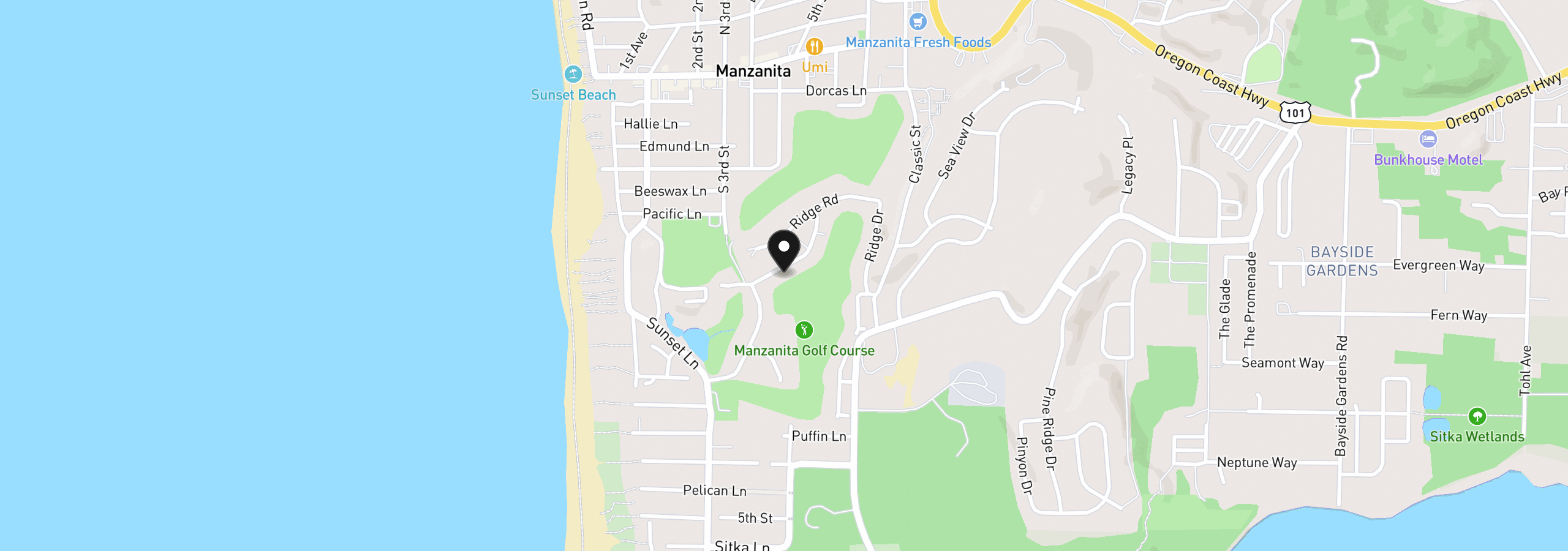 Map showing the location of 422 Upland Dr, Manzanita, OR 97130