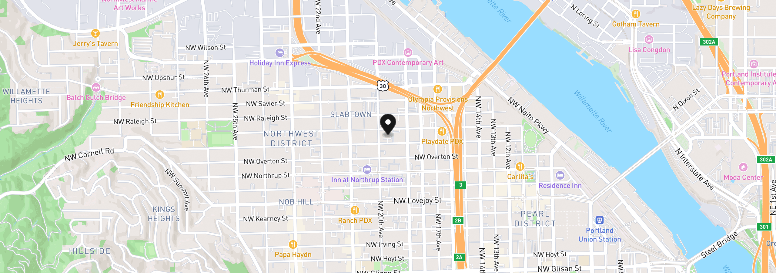 Map showing the location of 1420 NW 20th Ave 505, Portland, OR 97209