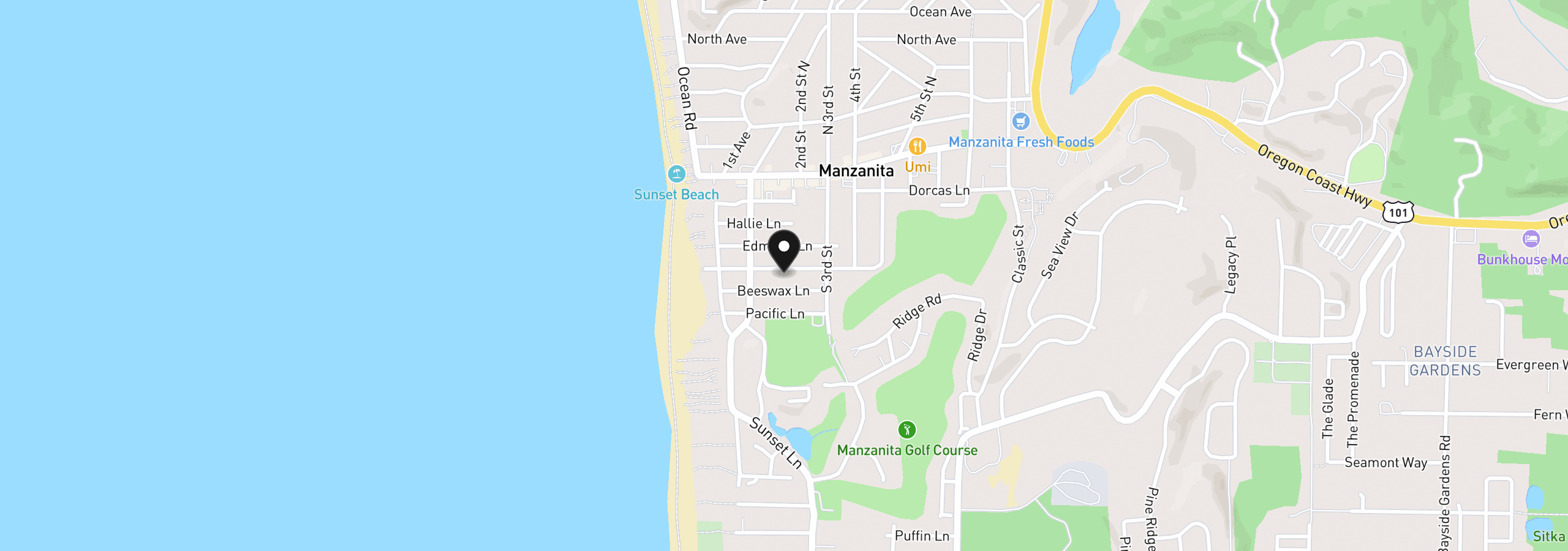 Map showing the location of 186 Treasure Cove Ln, Manzanita, OR 97130