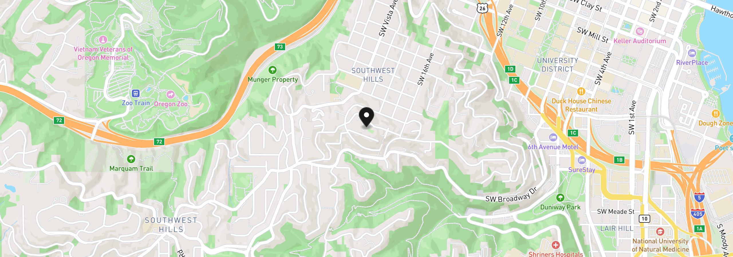 Map showing the location of 1816 SW Hawthorne Ter, Portland, OR 97201