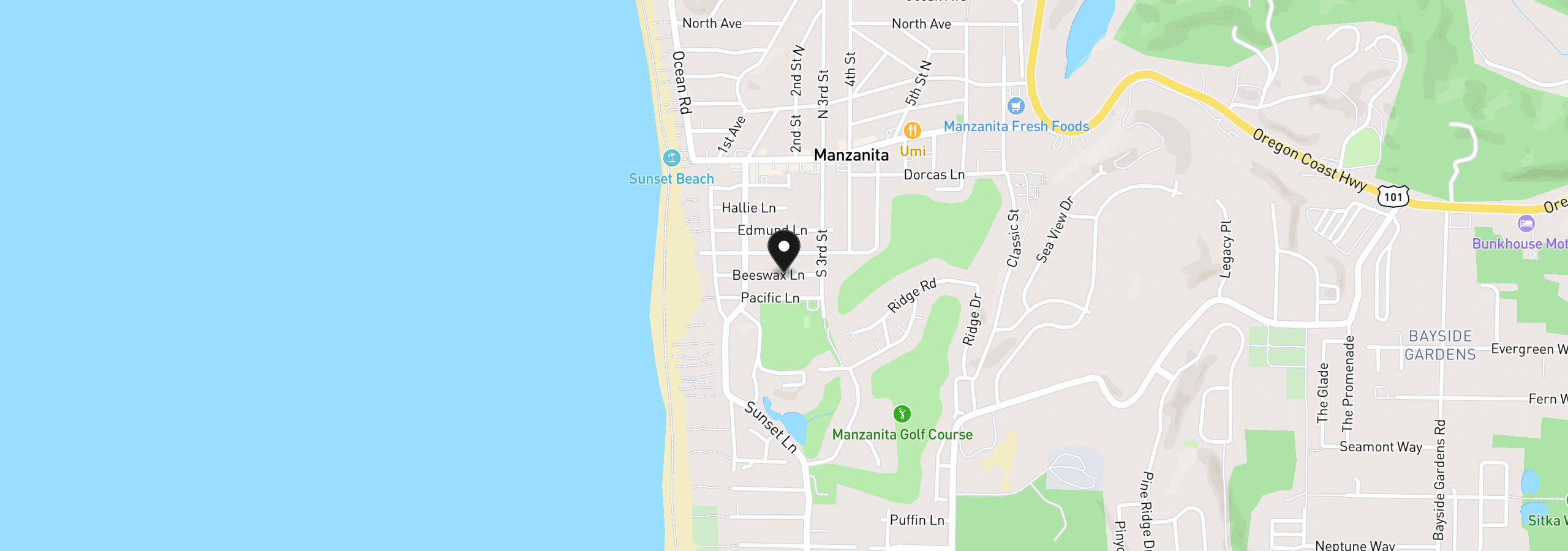 Map showing the location of Beeswax Ln 13101, Manzanita, OR 97130