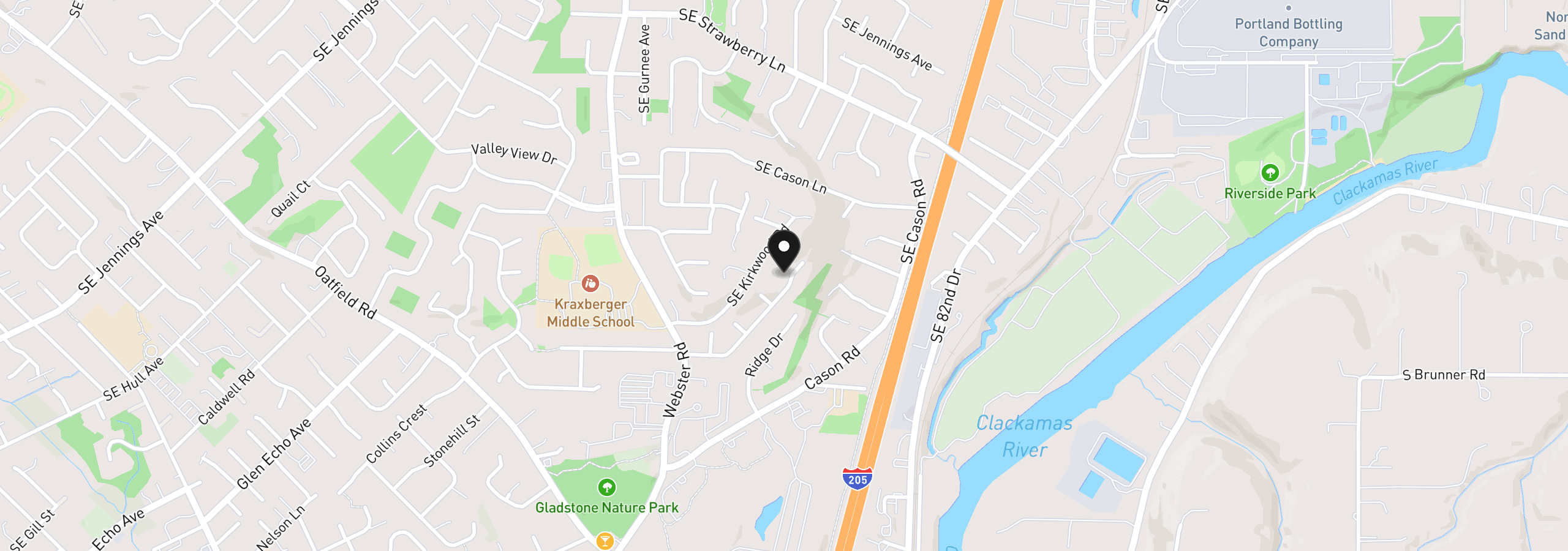 Map showing the location of 7625 Ridgewood Dr, Gladstone, OR 97027