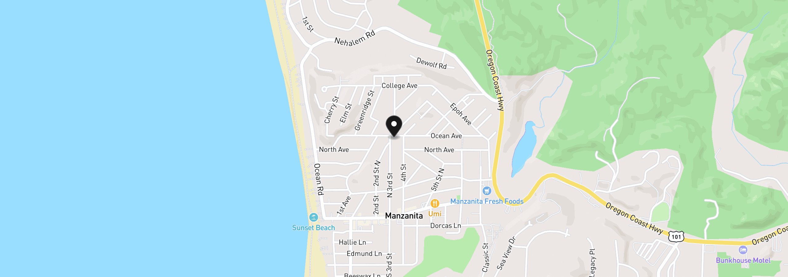 Map showing the location of 656 N Third St, Manzanita, OR 97130