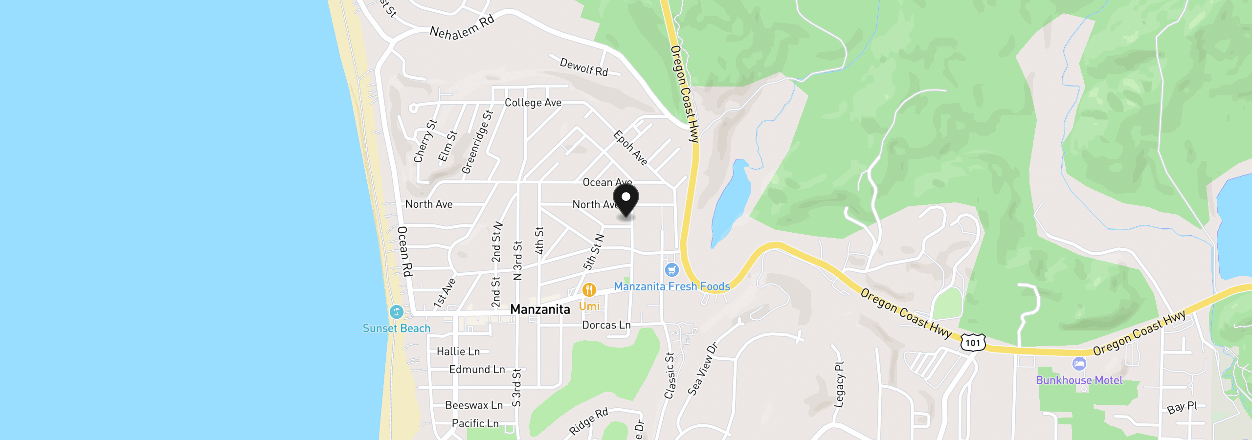 Map showing the location of 591 Fir Ave, Manzanita, OR 97130