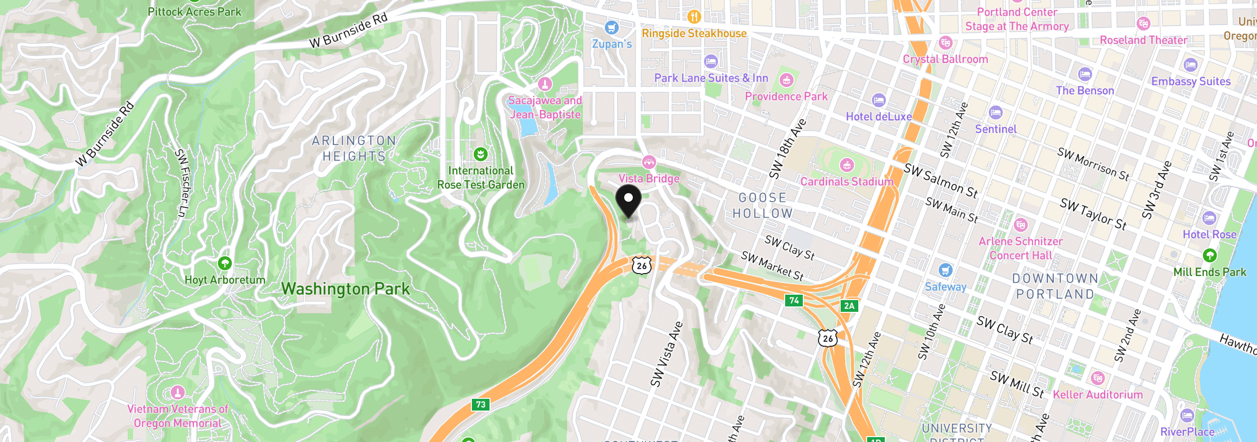 Map showing the location of 1615 SW Ford Street Dr, Portland, OR 97201