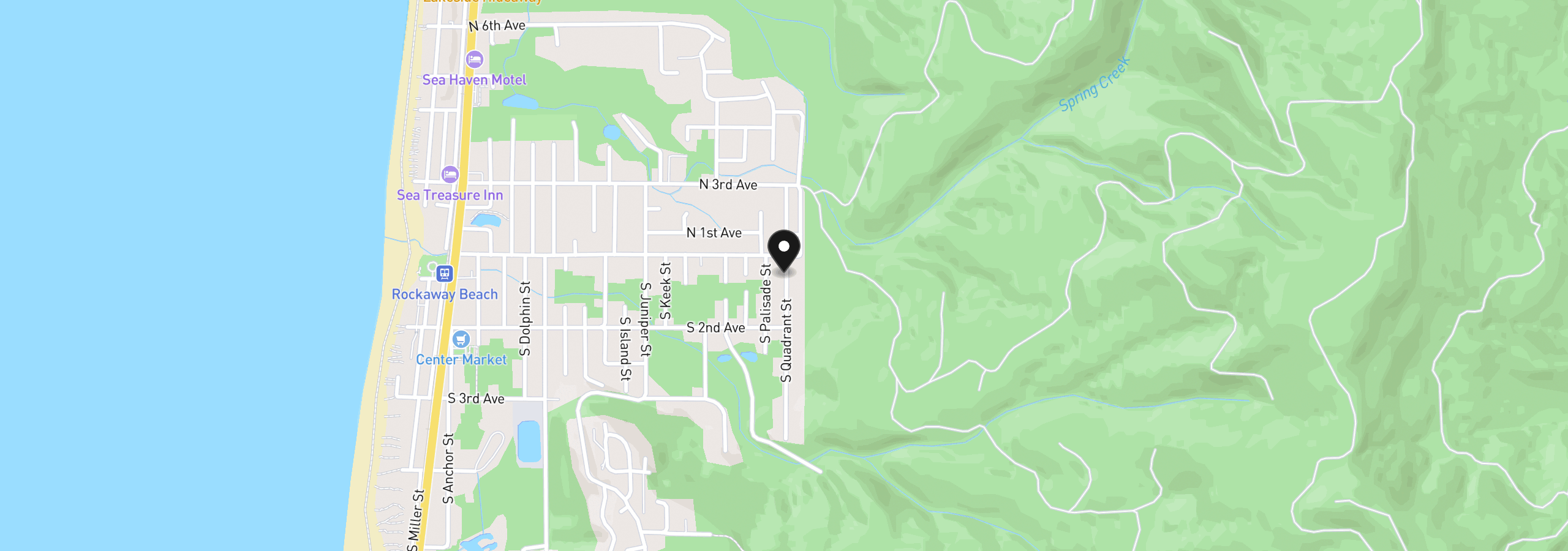Map showing the location of 125 S Quadrant St, Rockaway Beach, OR 97136