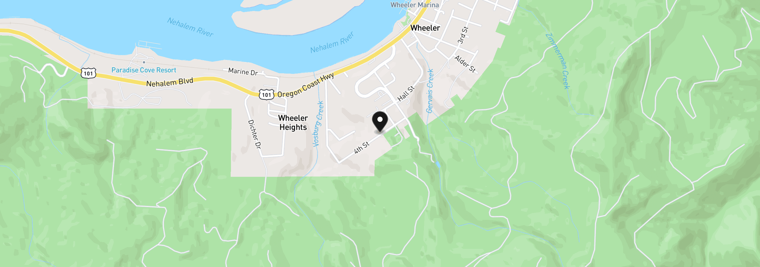 Map showing the location of Fourth, Wheeler, OR 97147