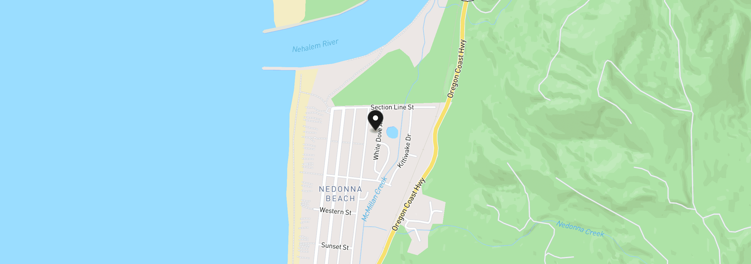 Map showing the location of 26562 White Dove Ave, Rockaway Beach, OR 97136