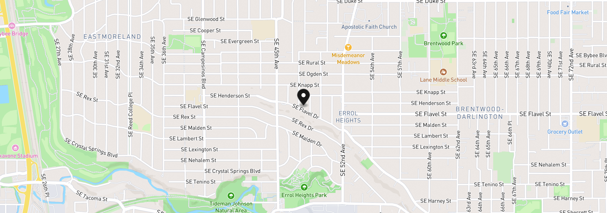 Map showing the location of 4815 SE Flavel Dr, Portland, OR 97206