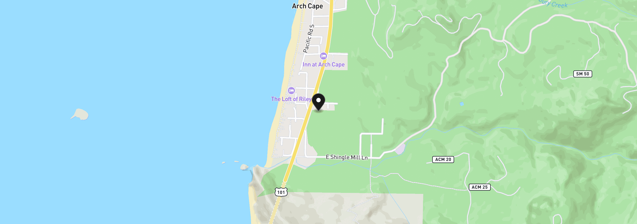 Map showing the location of Greenleaf, Arch Cape, OR 97102