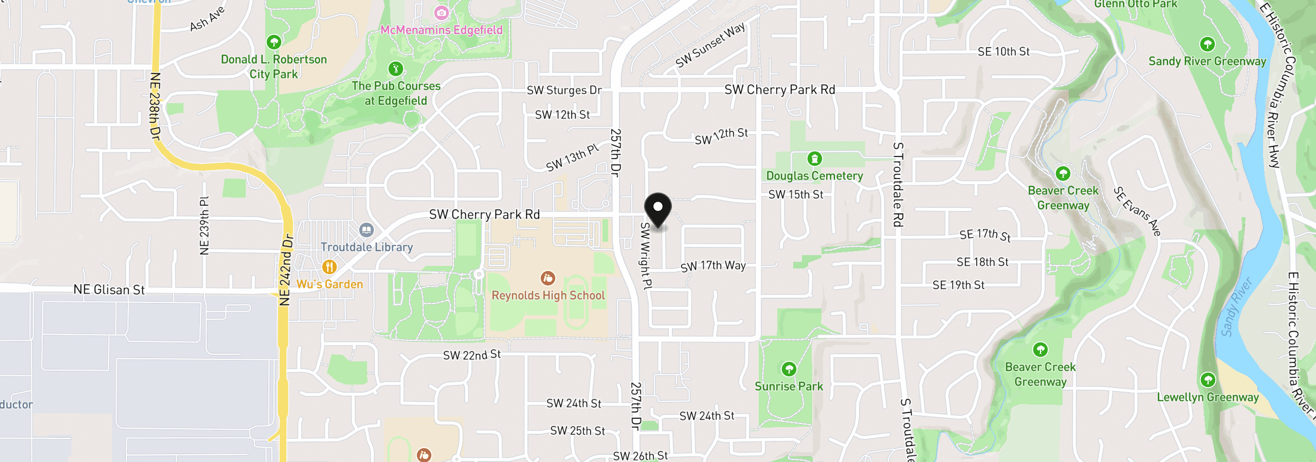 Map showing the location of 1621 SW Hewitt Ave, Troutdale, OR 97060