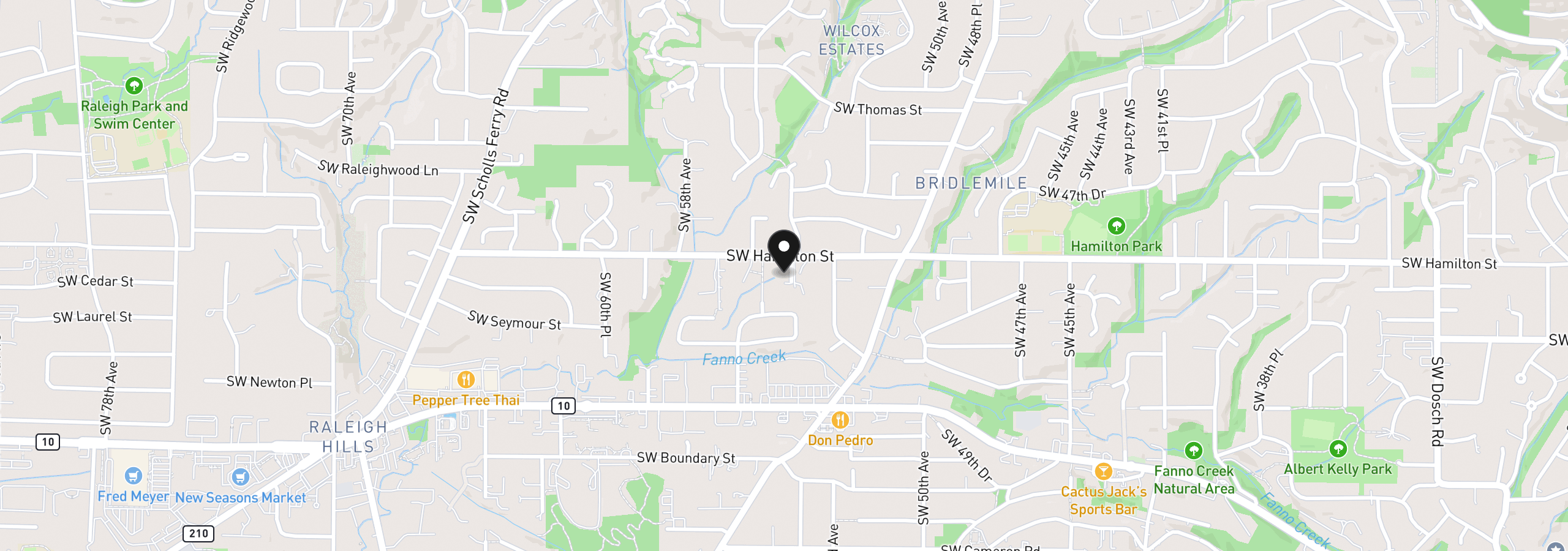 Map showing the location of 4535 SW 54th Pl, Portland, OR 97221
