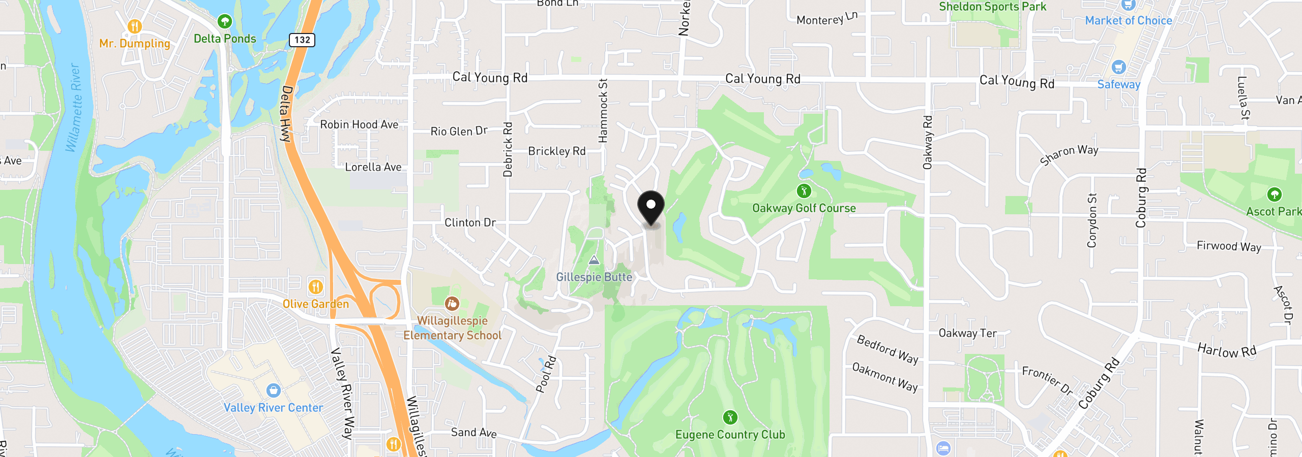 Map showing the location of 420 Spyglass Dr, Eugene, OR 97401