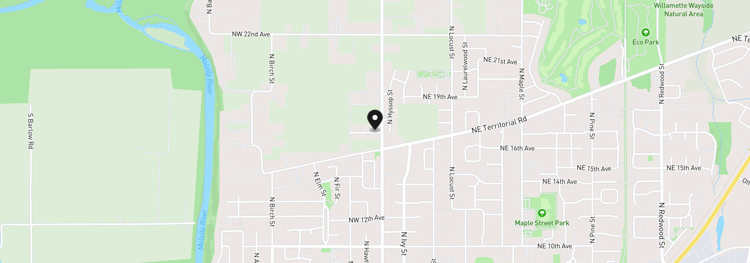 Map showing the location of 204 NW 16th Ave, Canby, OR 97013