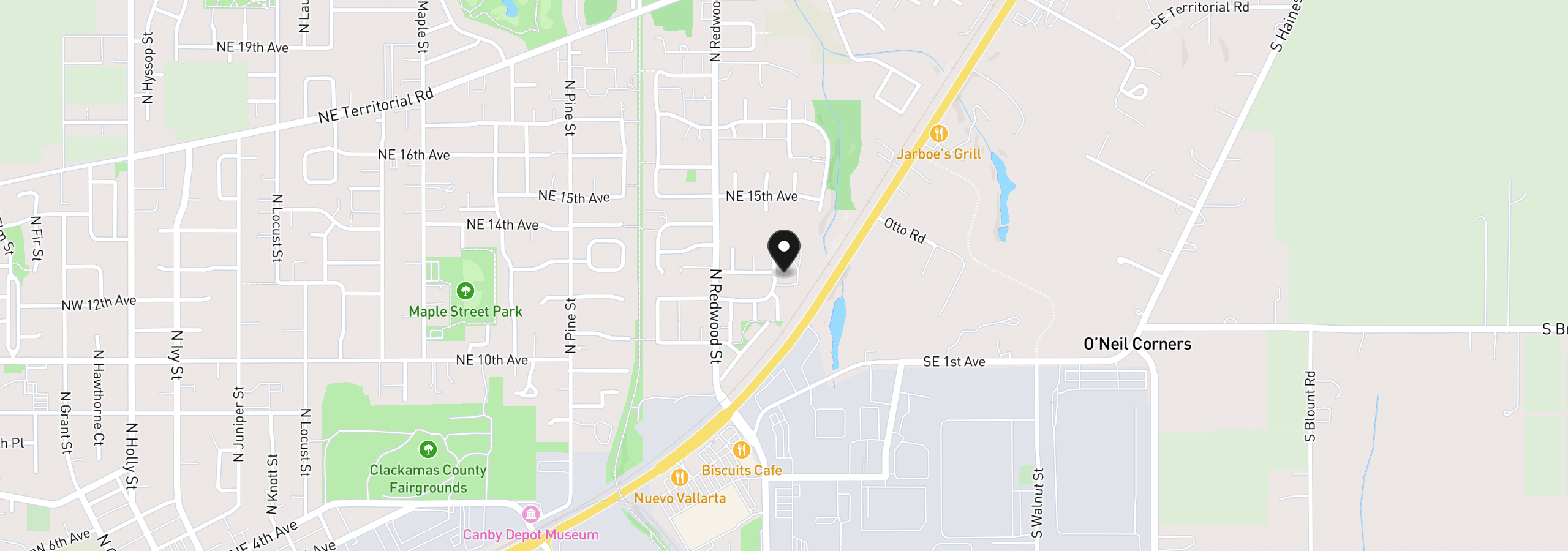 Map showing the location of 1204 N Sycamore St, Canby, OR 97013