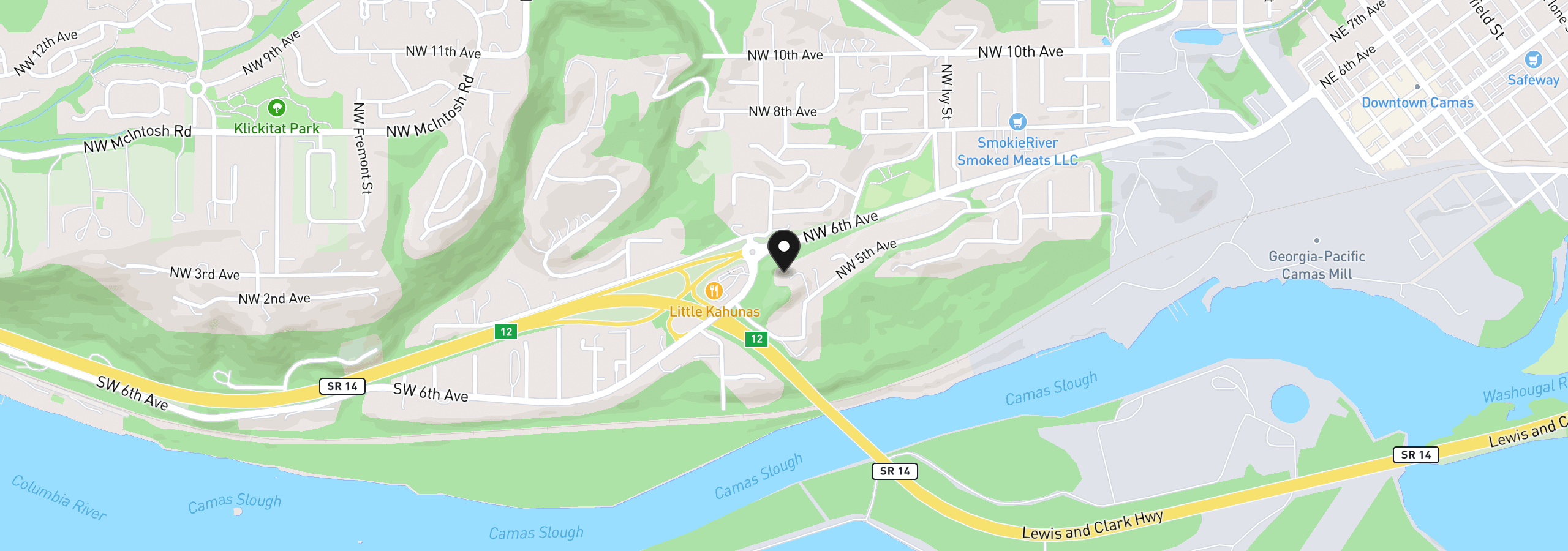 Map showing the location of 1313 NW 5th Ave, Camas, Wa 98607