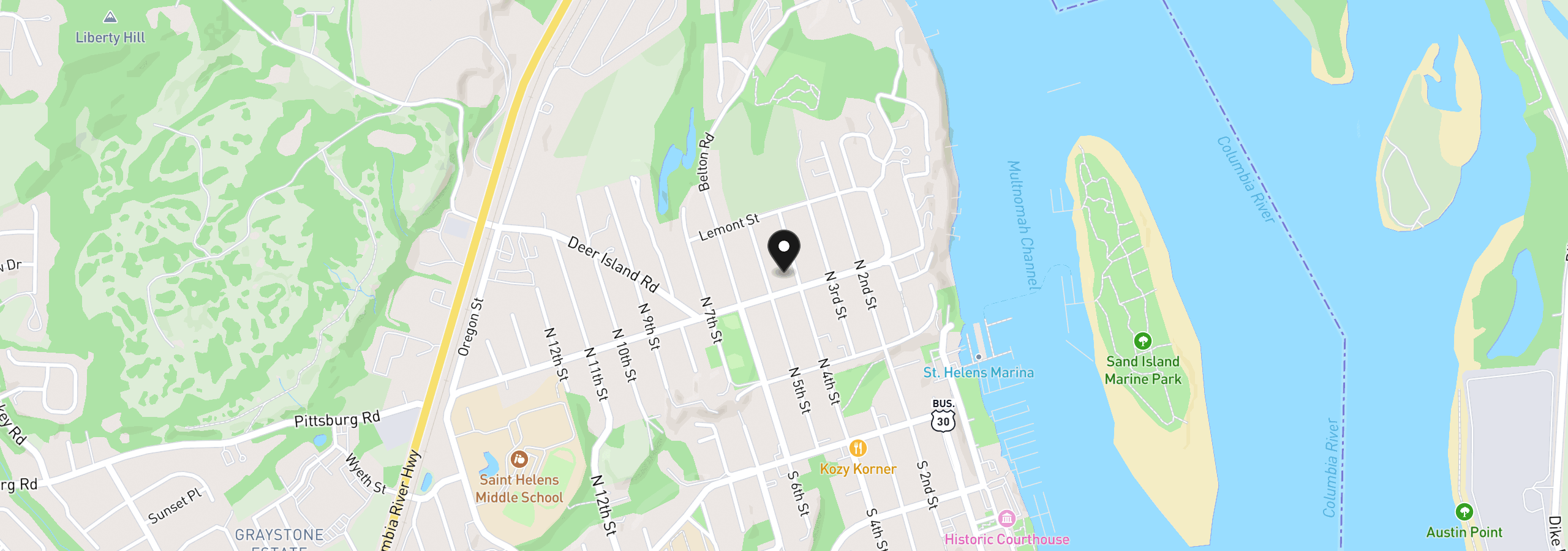 Map showing the location of 324 N 5th St, St. Helens, OR 97051