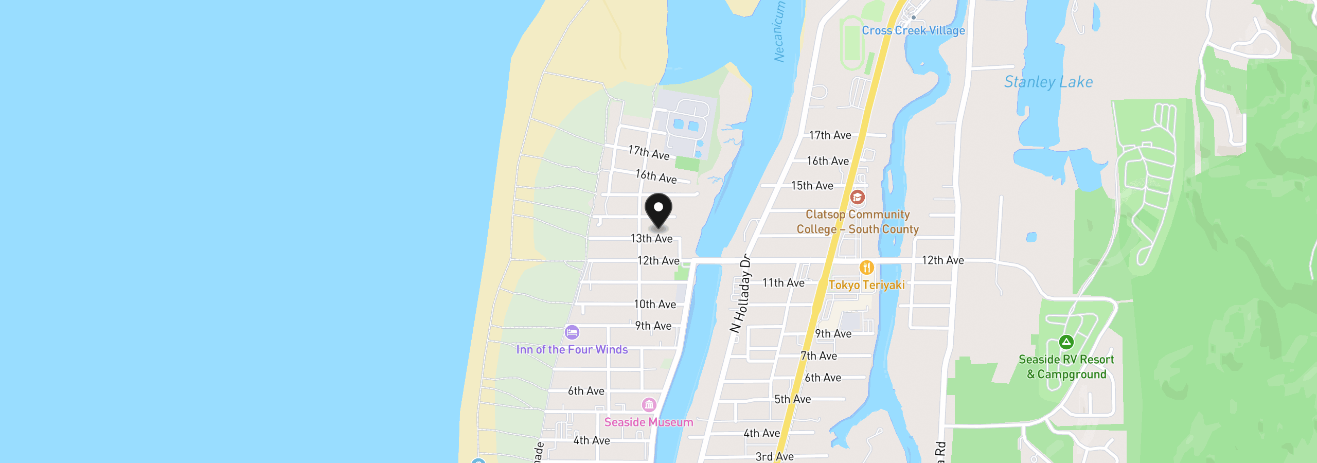 Map showing the location of 440 13th Ave, Seaside, OR 97138