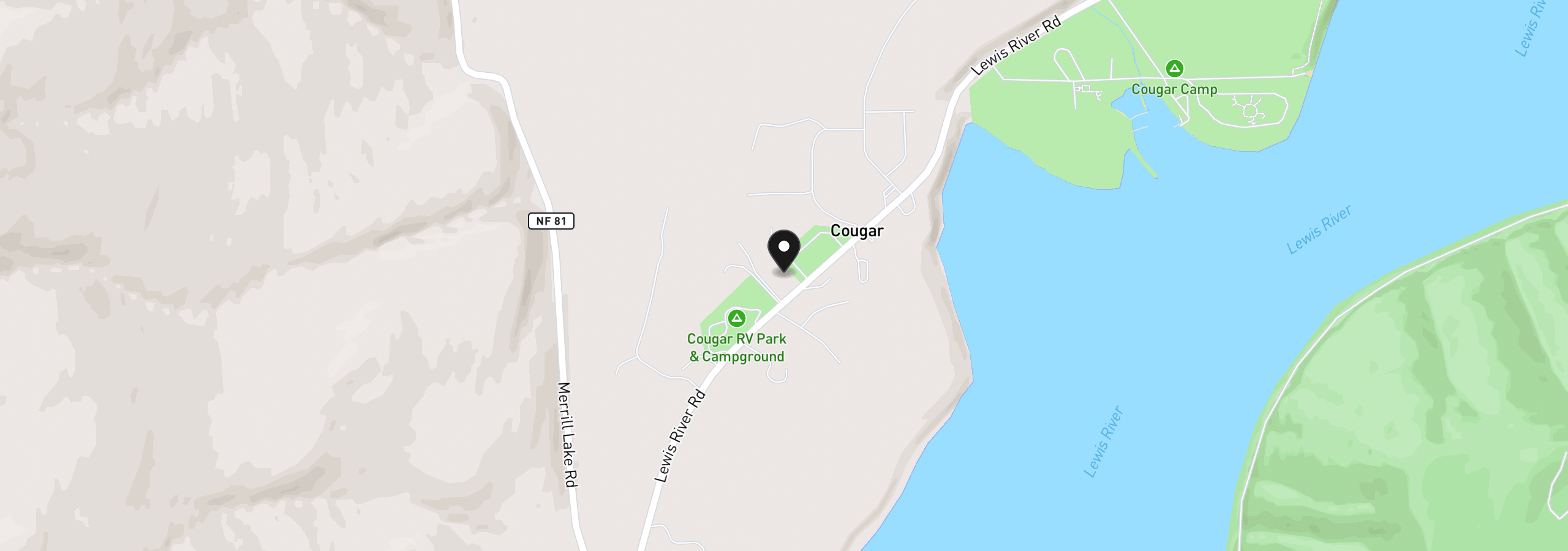 Map showing the location of 16764 Lewis River Rd, Cougar, Wa 98616