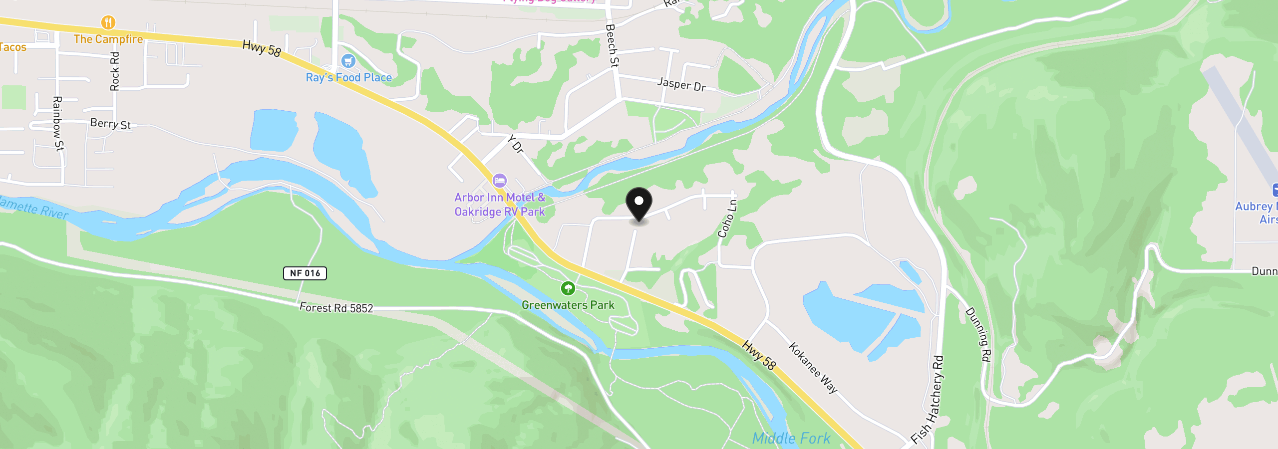 Map showing the location of 48382 Roaring Rapids Way, Oakridge, OR 97463