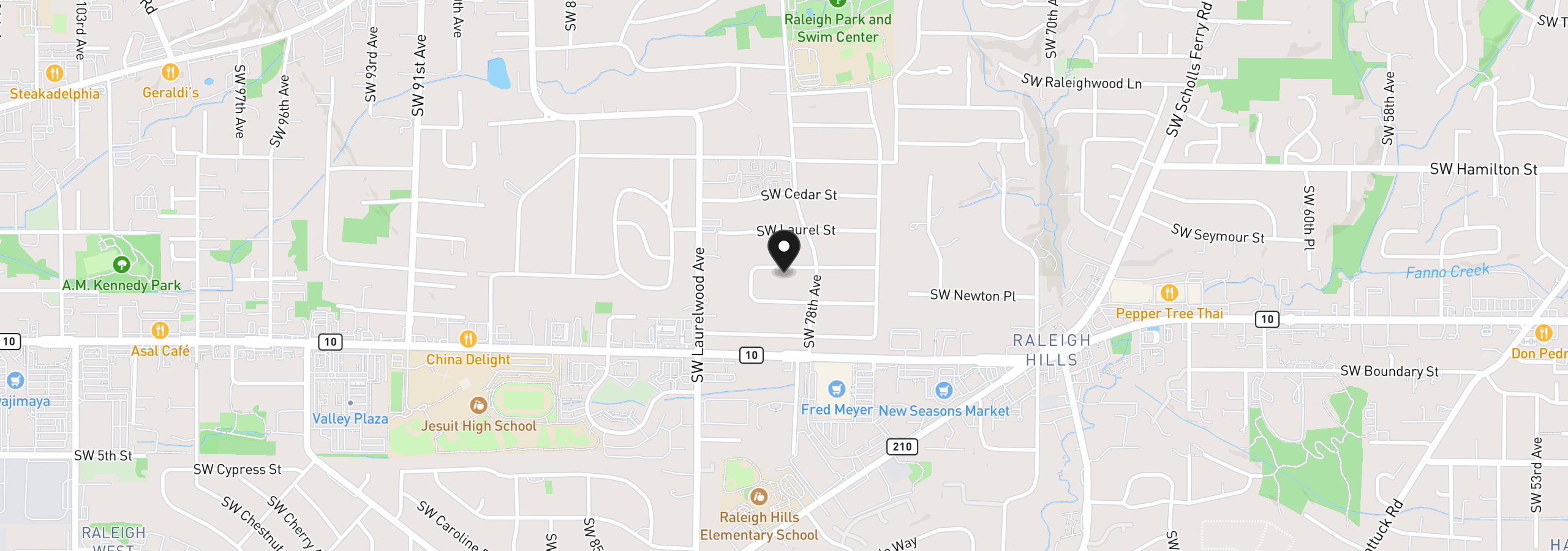Map showing the location of 7880 SW Westmoor Way, Portland, OR 97225