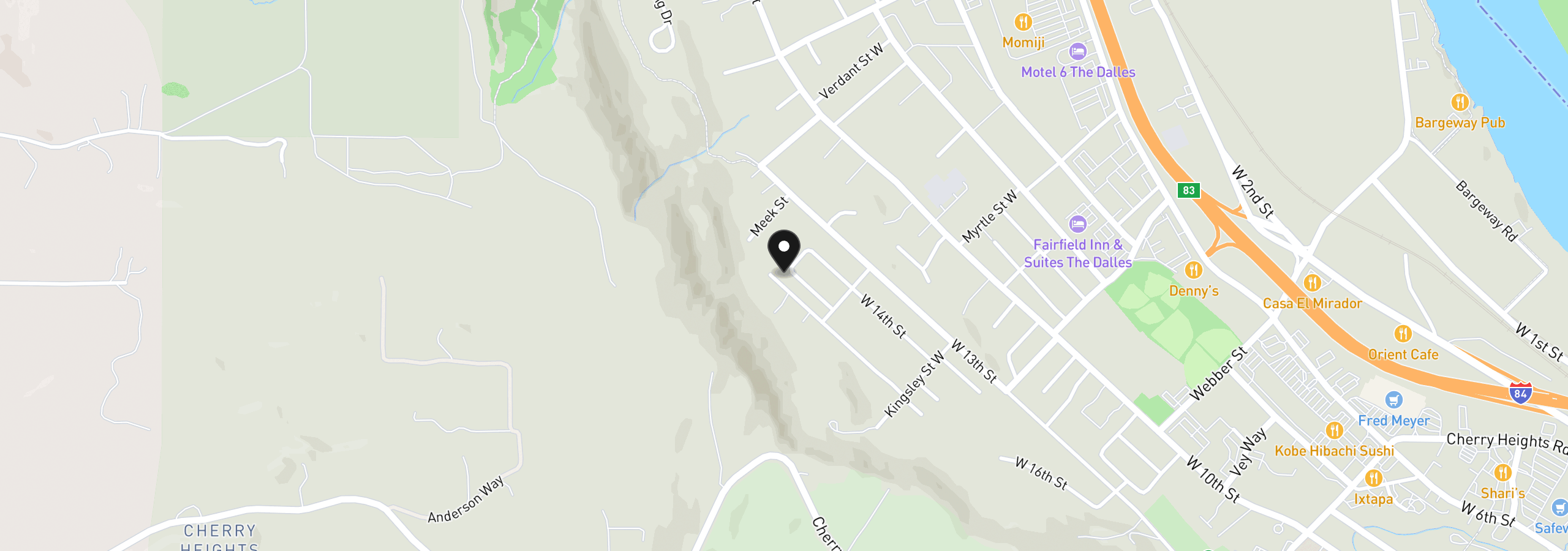 Map showing the location of 2442 W 15th St 39, The Dalles, OR 97058