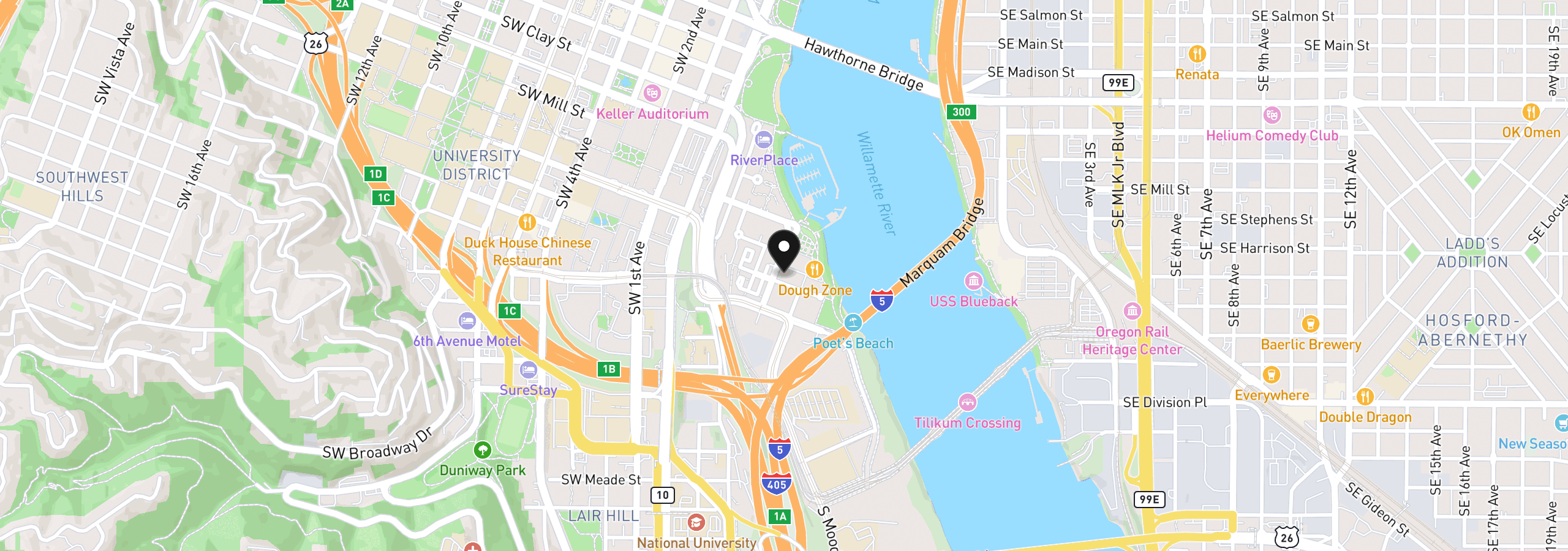 Map showing the location of 1930 S River Dr W1001, Portland, OR 97201