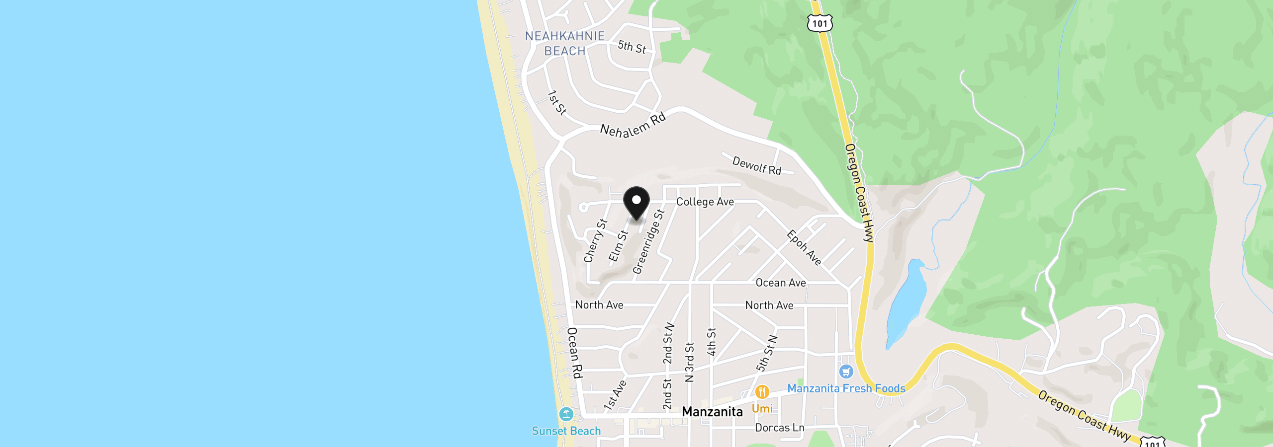 Map showing the location of 850 Elm St, Manzanita, OR 97130