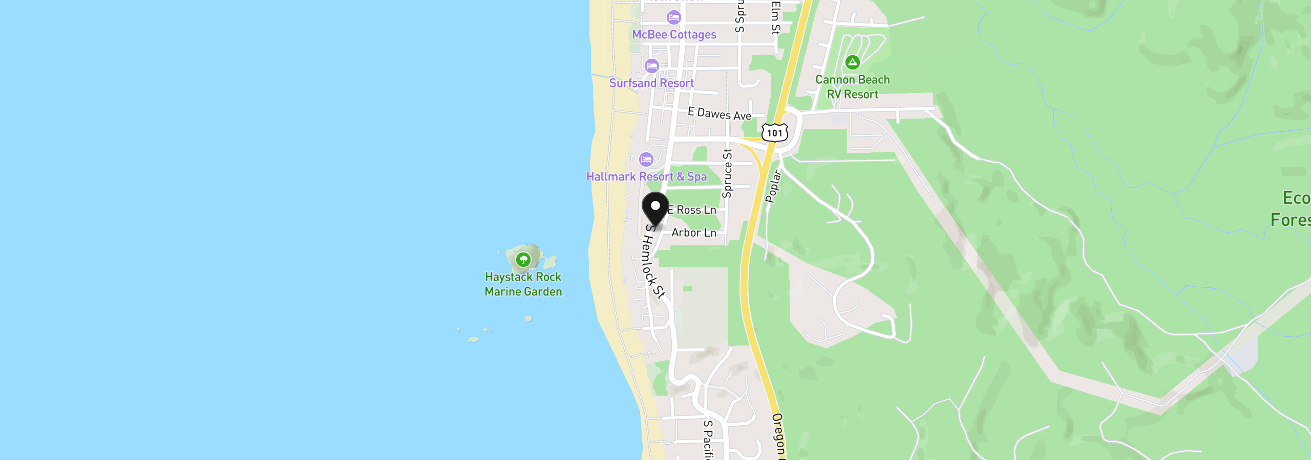 Map showing the location of 1748 View Point Terr, Cannon Beach, OR 97110