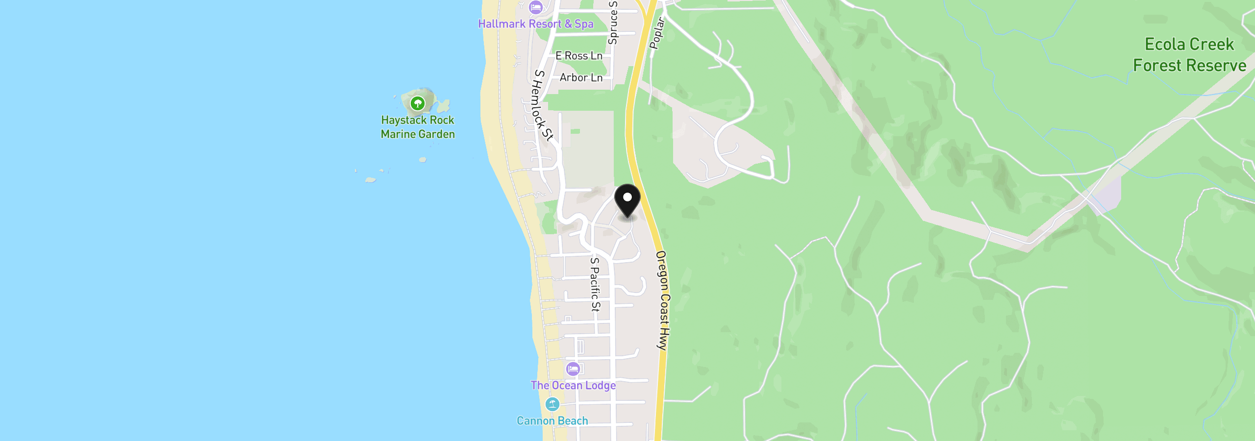 Map showing the location of 307 Yukon St, Cannon Beach, OR 97110