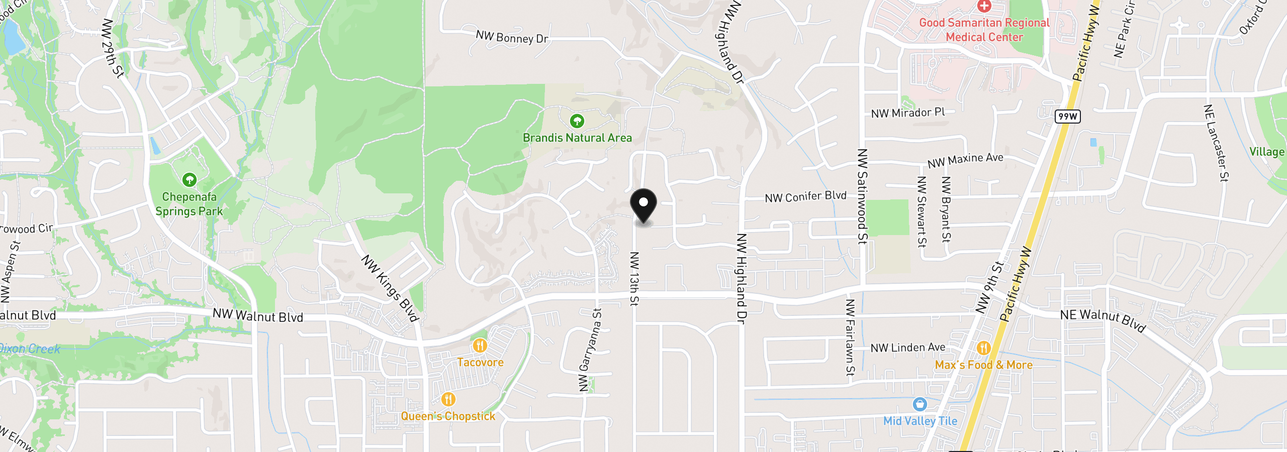 Map showing the location of 2875 NW 13th St, Corvallis, OR 97330
