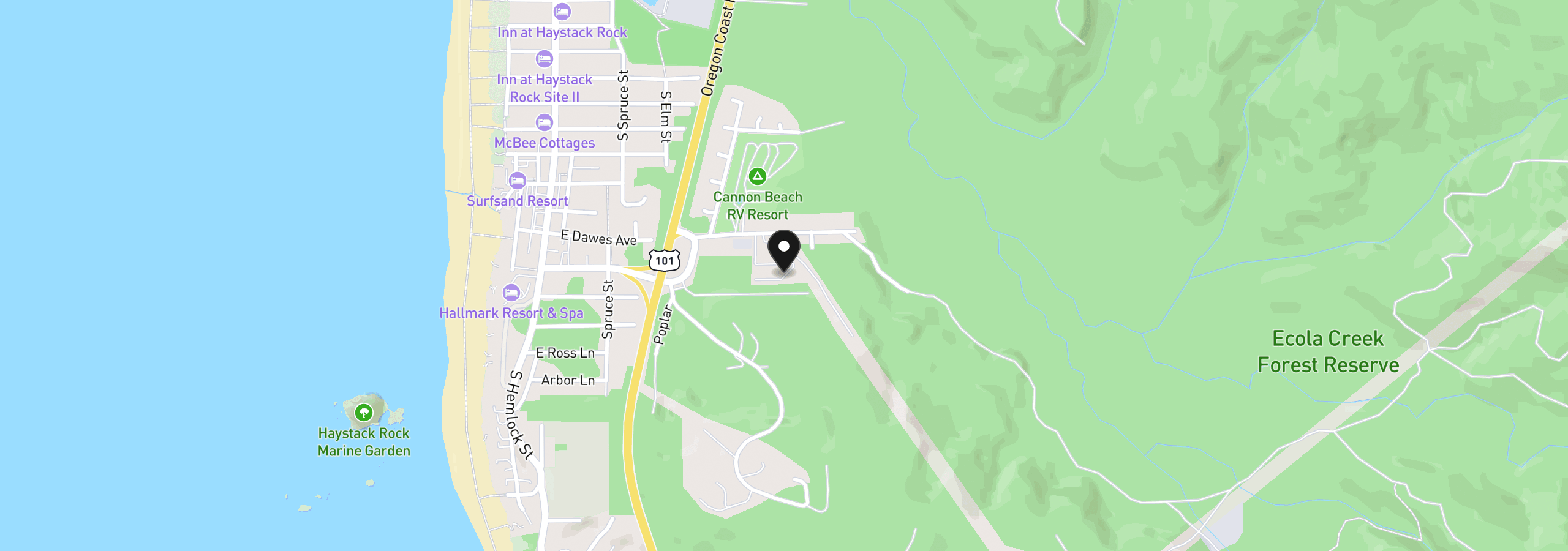Map showing the location of 420 Elk Creek Rd 504, Cannon Beach, OR 97110