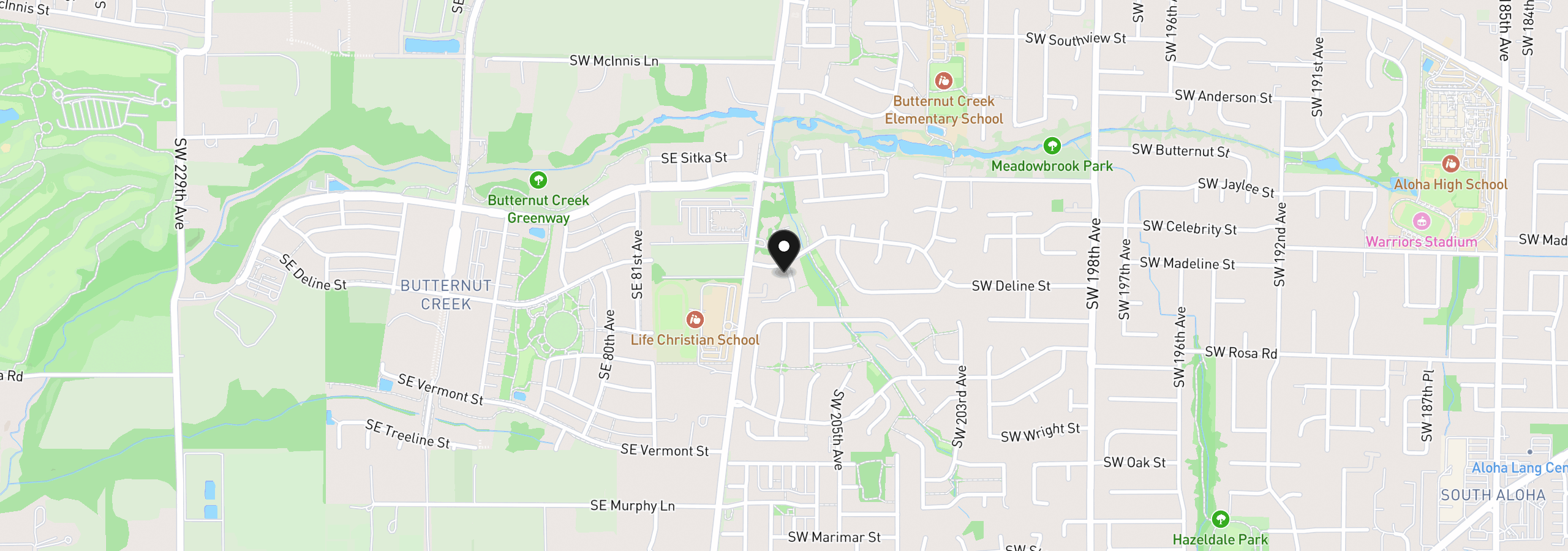Map showing the location of 5385 SW 208th Ct, Beaverton, OR 97078