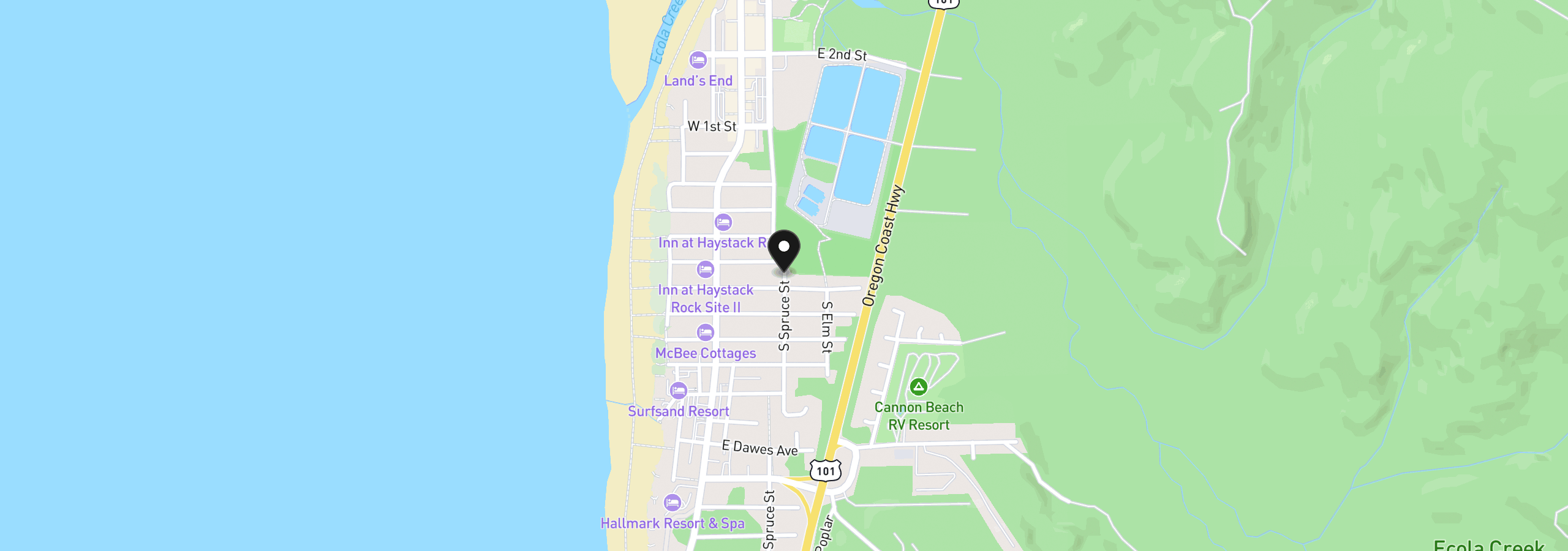 Map showing the location of 644 Spruce St, Cannon Beach, OR 97110