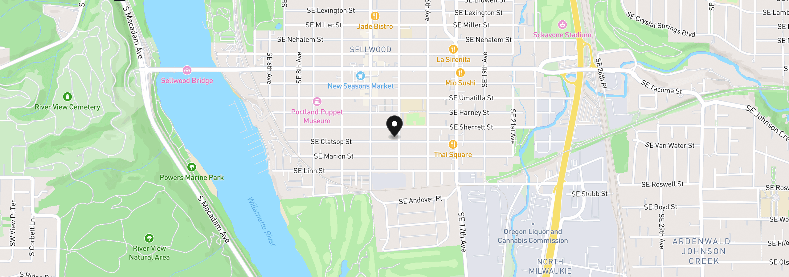 Map showing the location of 8535 SE 15th Ave, Portland, OR 97202