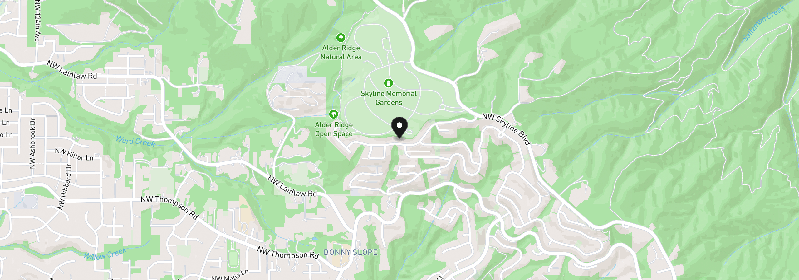 Map showing the location of 10027 NW Skyline Heights Dr, Portland, OR 97229