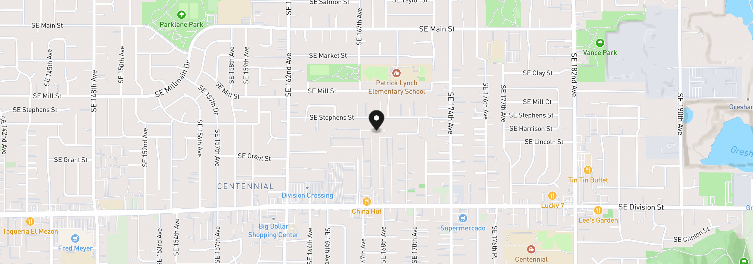 Map showing the location of 16745 SE Division St 282, Portland, OR 97236