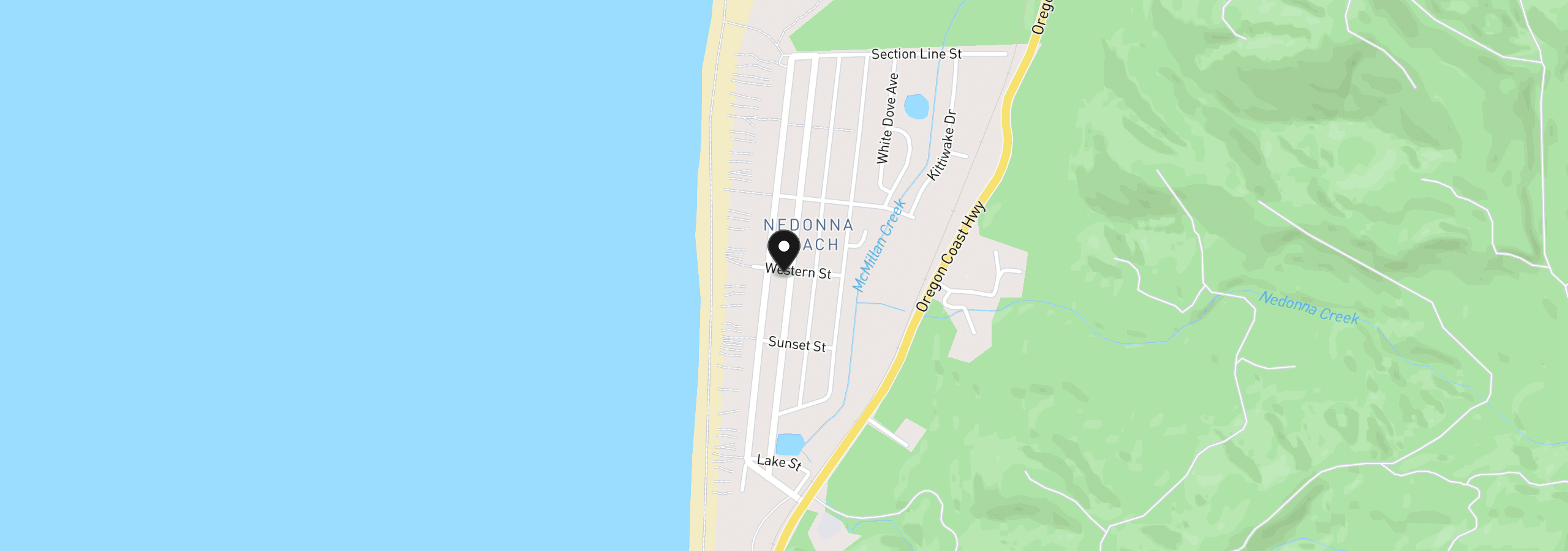 Map showing the location of 26180 Nedonna Ave, Rockaway Beach, OR 97136