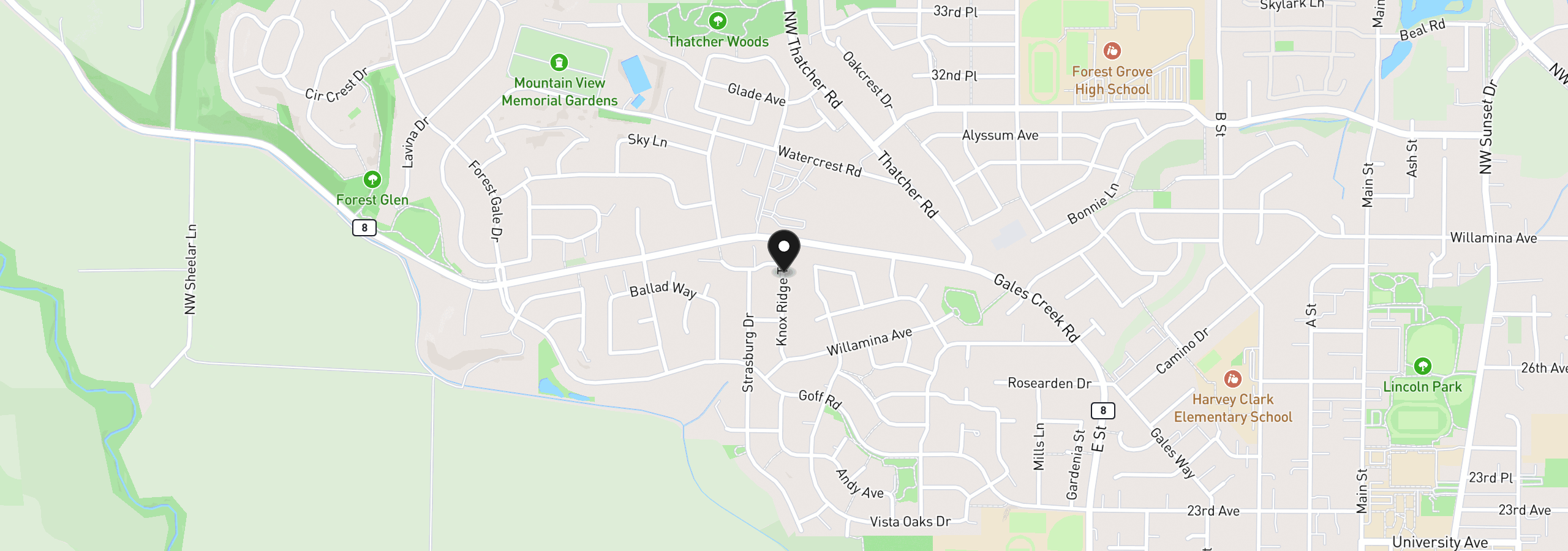 Map showing the location of 2817 Knox Ridge Ter, Forest Grove, OR 97116