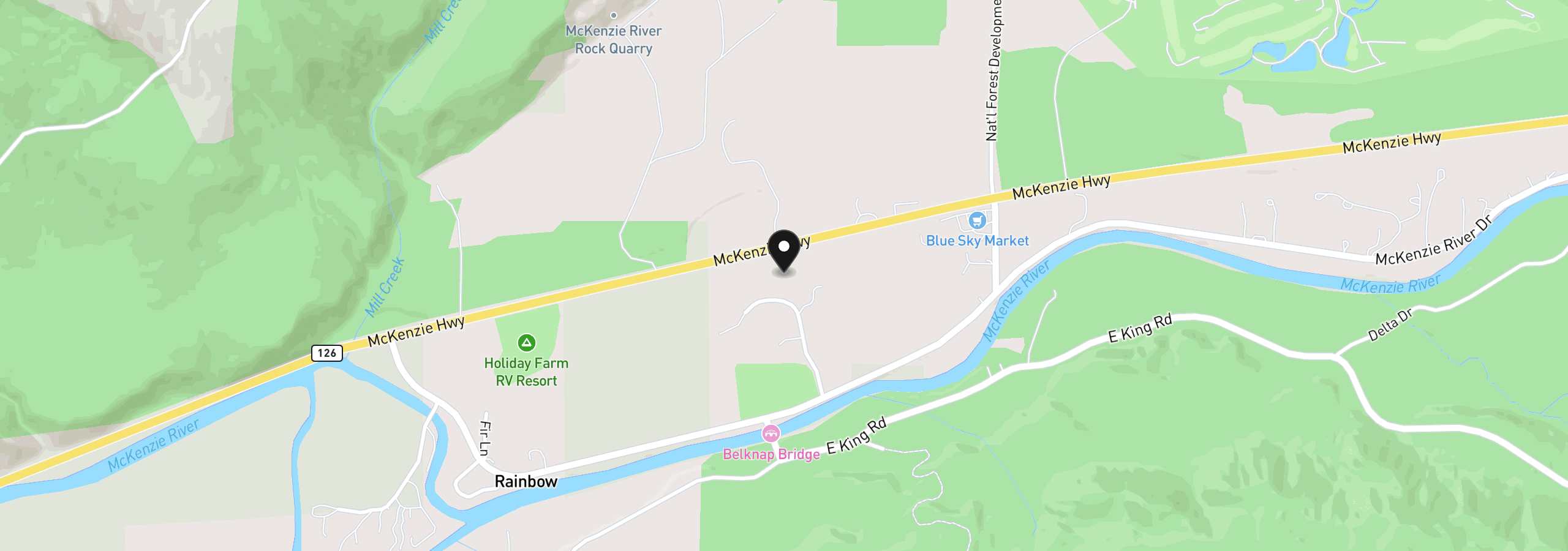 Map showing the location of 54703 Caddis Ln, McKenzie Bridge, OR 97413