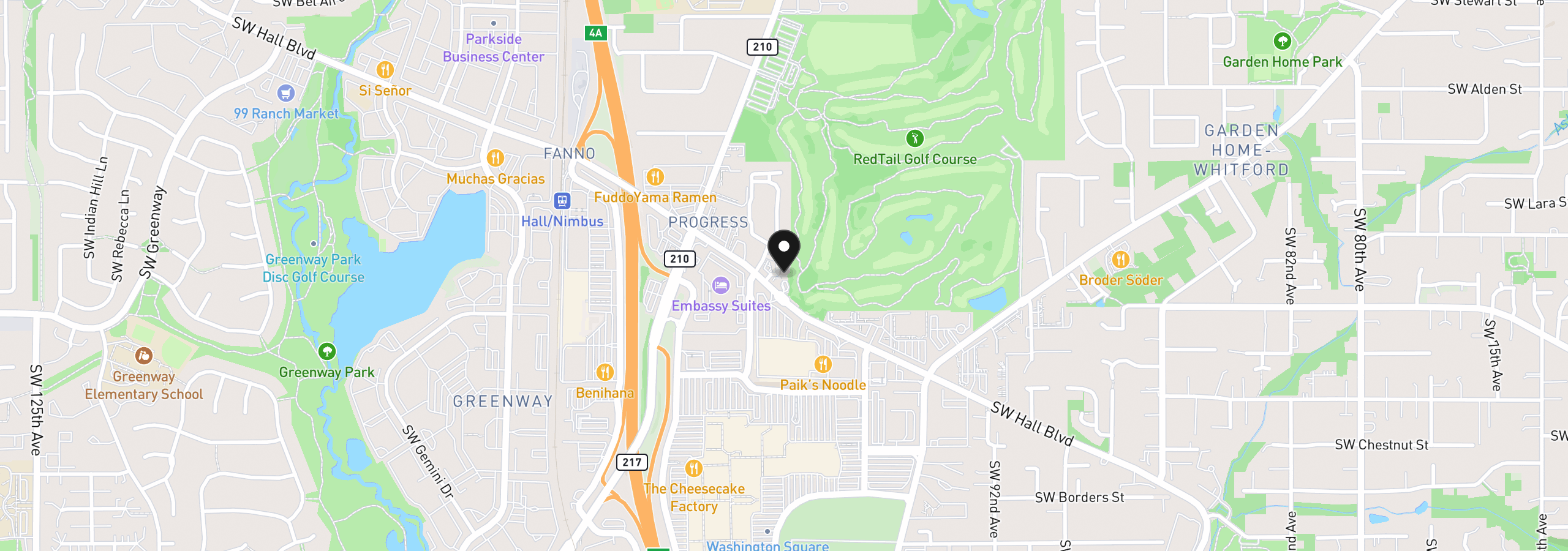 Map showing the location of 8948 SW Fairview Pl, Tigard, OR 97223