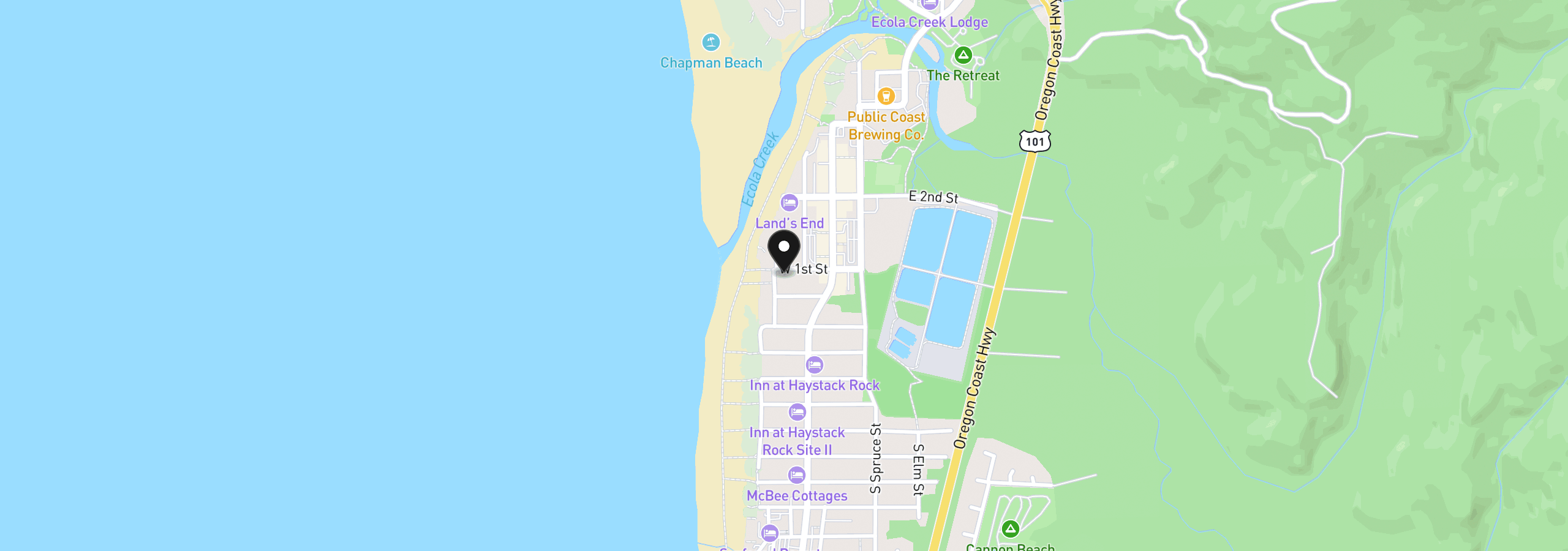 Map showing the location of 191 W First St, Cannon Beach, OR 97110